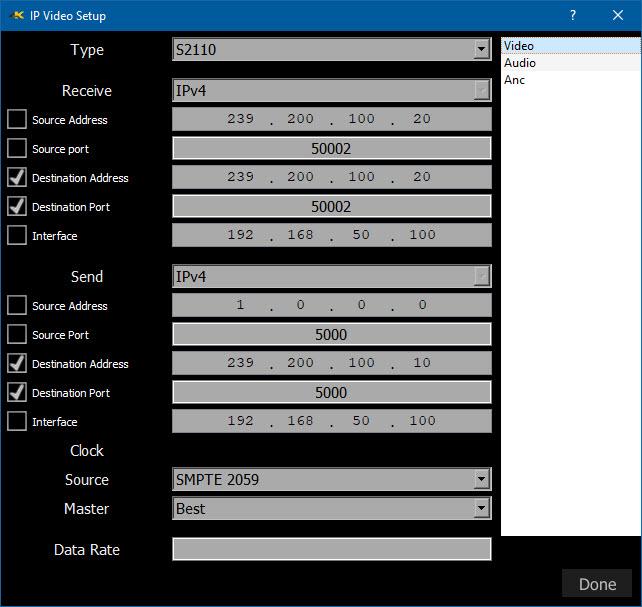 S2022 SMPTE 2110 IP Config