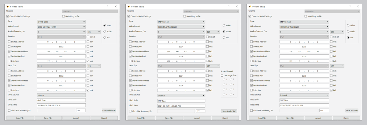 S2022 SMPTE 2110 IP Config